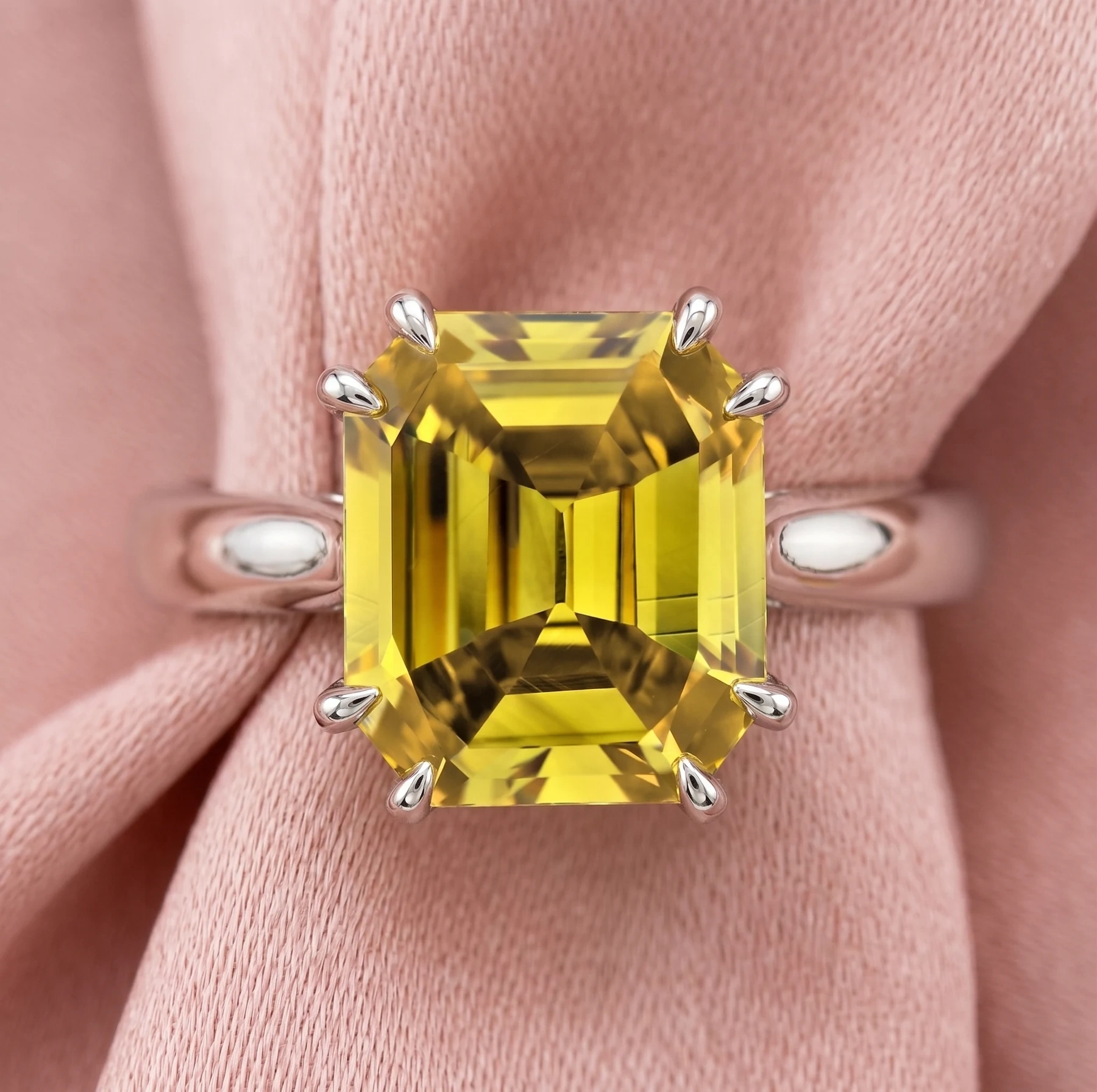 Vivid yellow square emerald-cut diamond ring concept