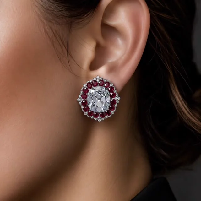 A diamond and ruby earring