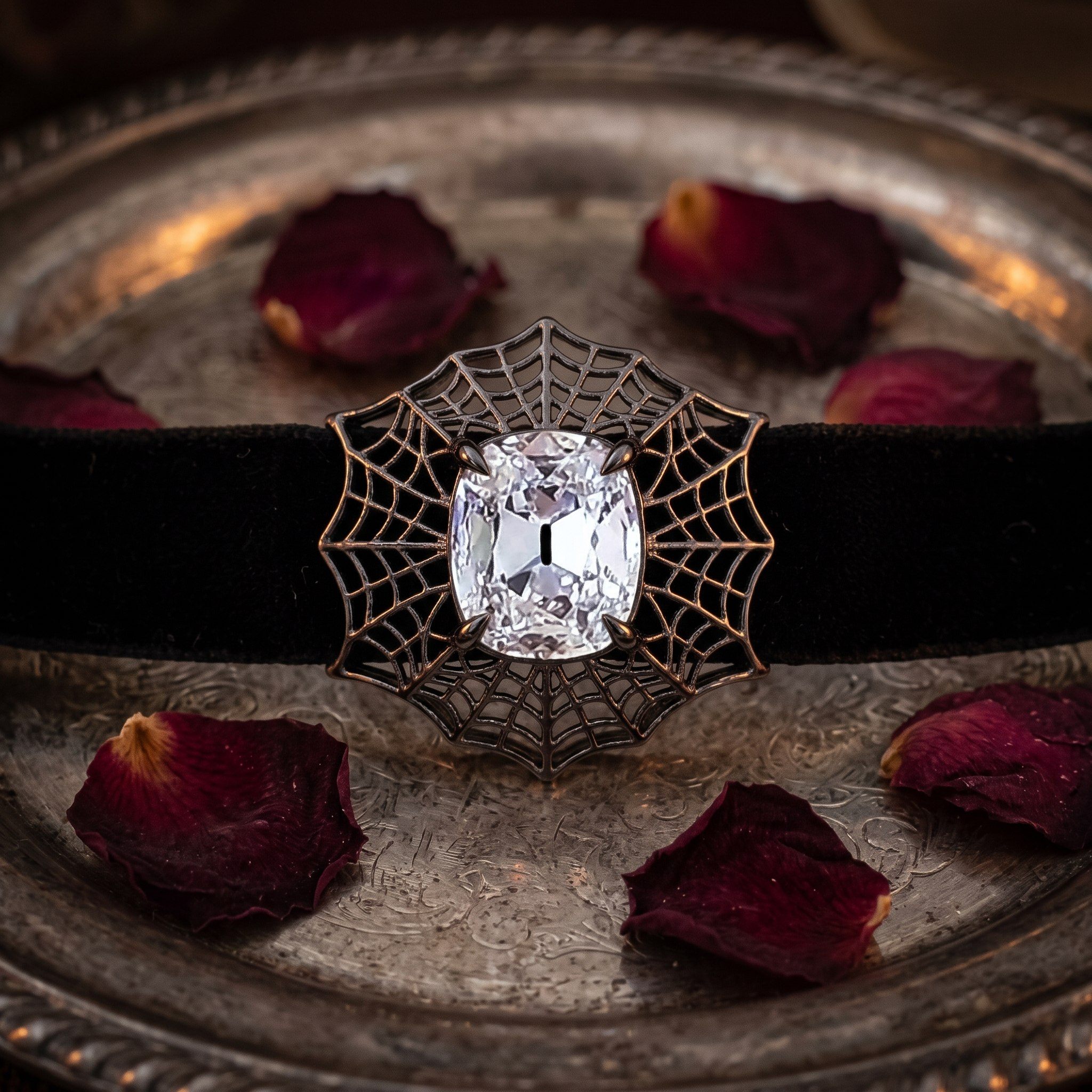 Sculptural diamond web brooch