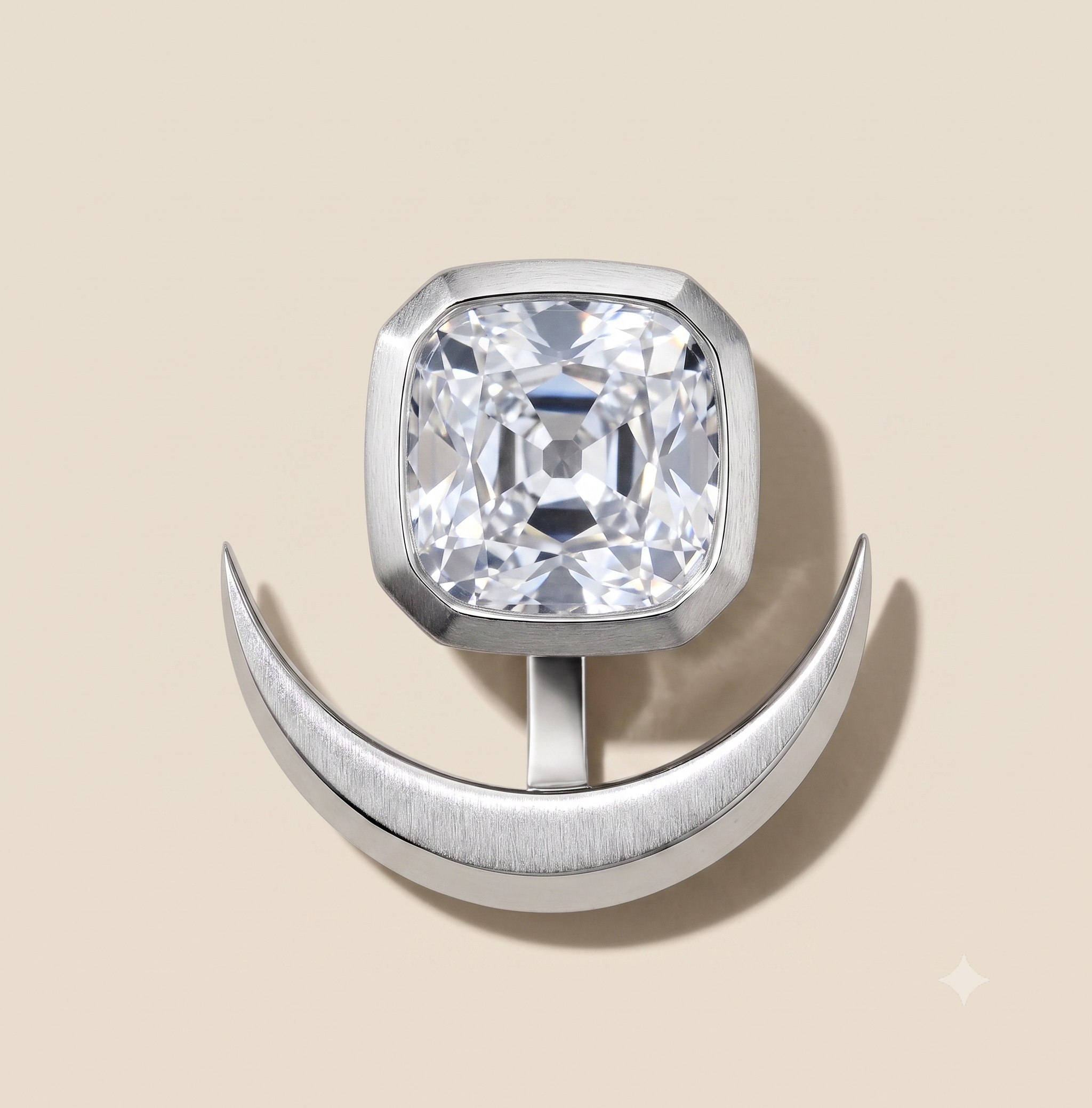 Sculptural crescent diamond ring